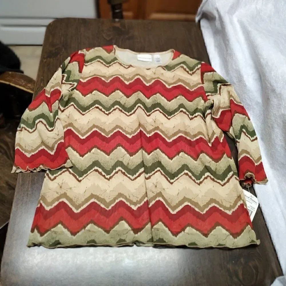 New Alfred Dunner Multi-Color Sante Fe Top Size Women's Small